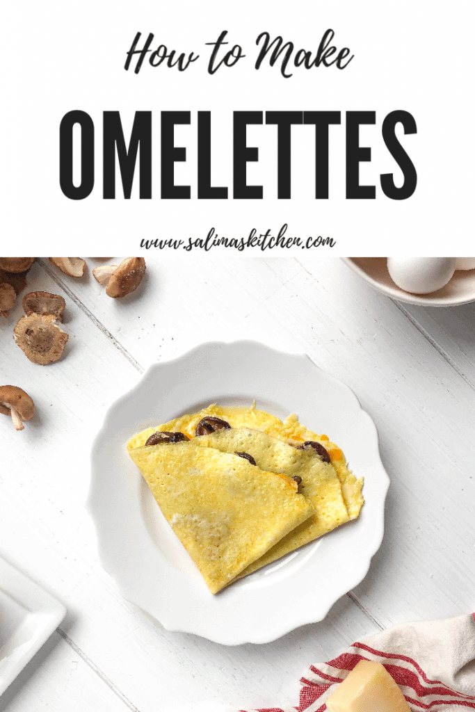 An omelette with cheddar and shiitake mushrooms.