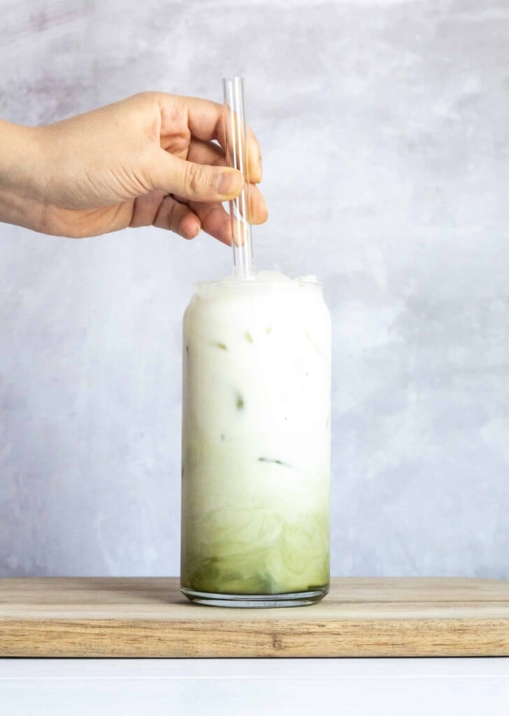 An iced matcha latte.