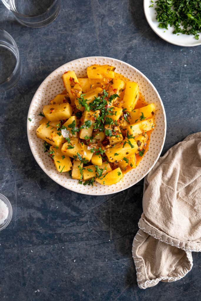 a bowl of spicy potatoes