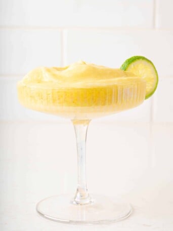 a blended chi chi drink in a glass