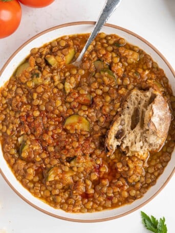 a bowl of Moroccan lentil salad