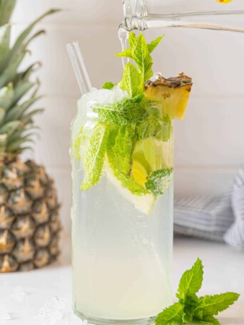 a pineapple mojito in a glass