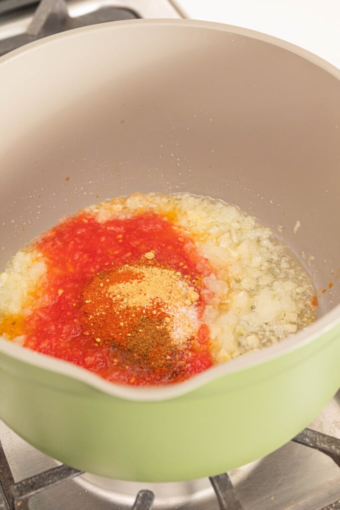 veggies and spices in a pot