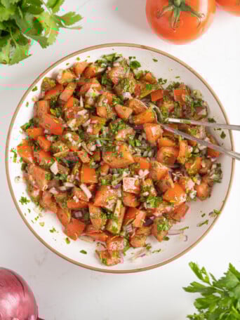 a Moroccan tomato salad in a bowl
