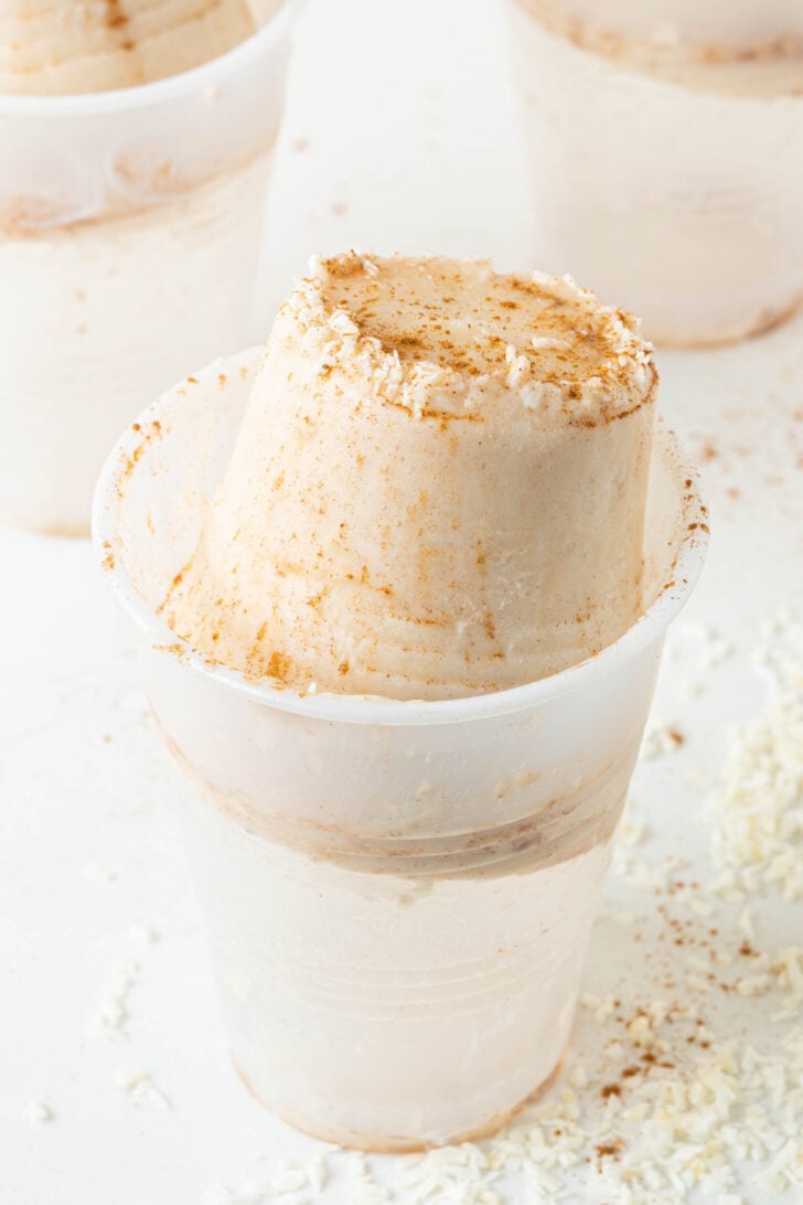 Limber de coco in a plastic cup.