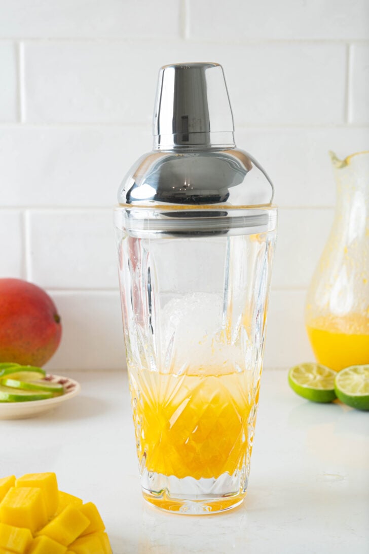 Mango Margareta in a cocktail tail shaker.