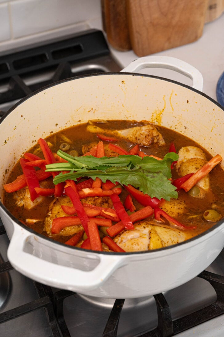 Chicken stew in a pot.