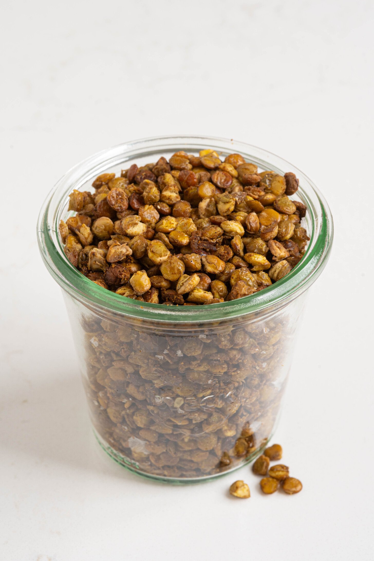 A jar of crushed roasted lentils.