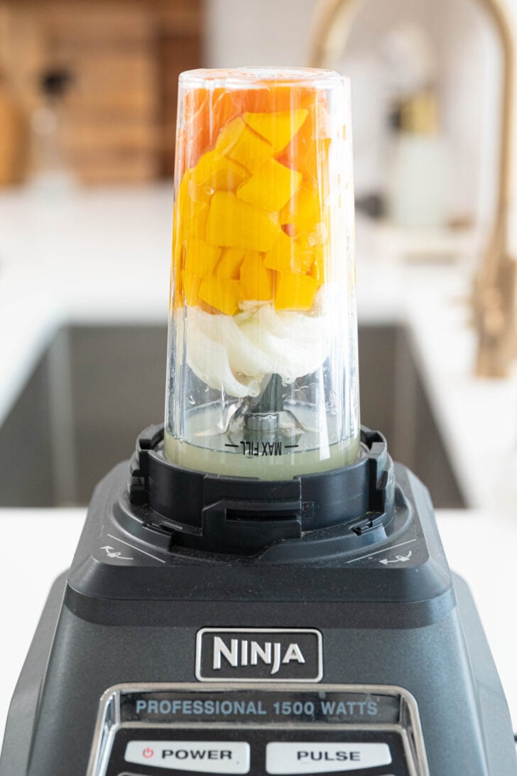 Mango hibnaro sauce in a blender.