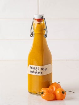 A bottle of mango hubano hot sauce.