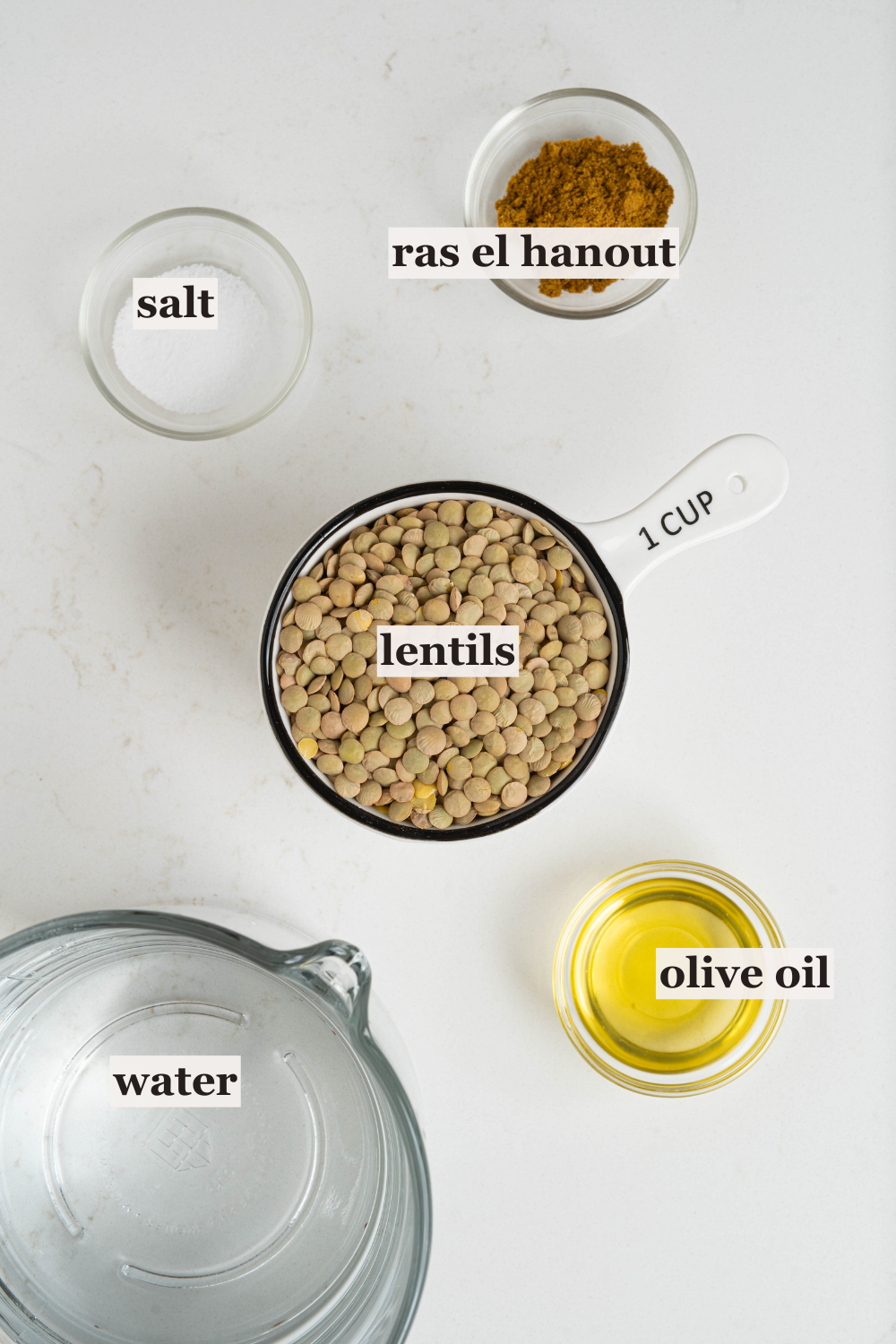 Cales of lentils, salt, oil and more.