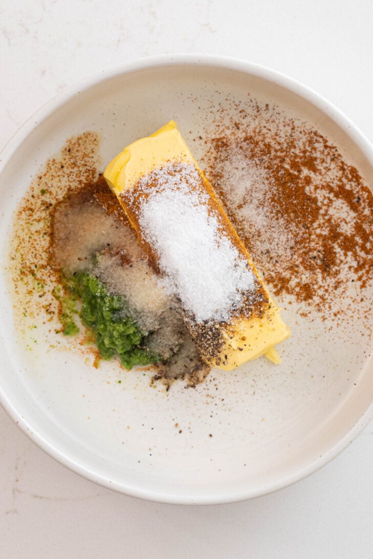 Butter with spices and sourdo in a bowl.