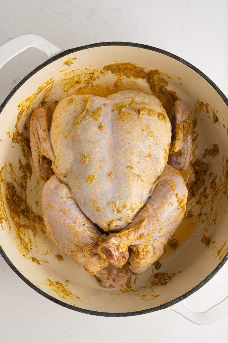 A whole chicken was mixed with compound butter.
