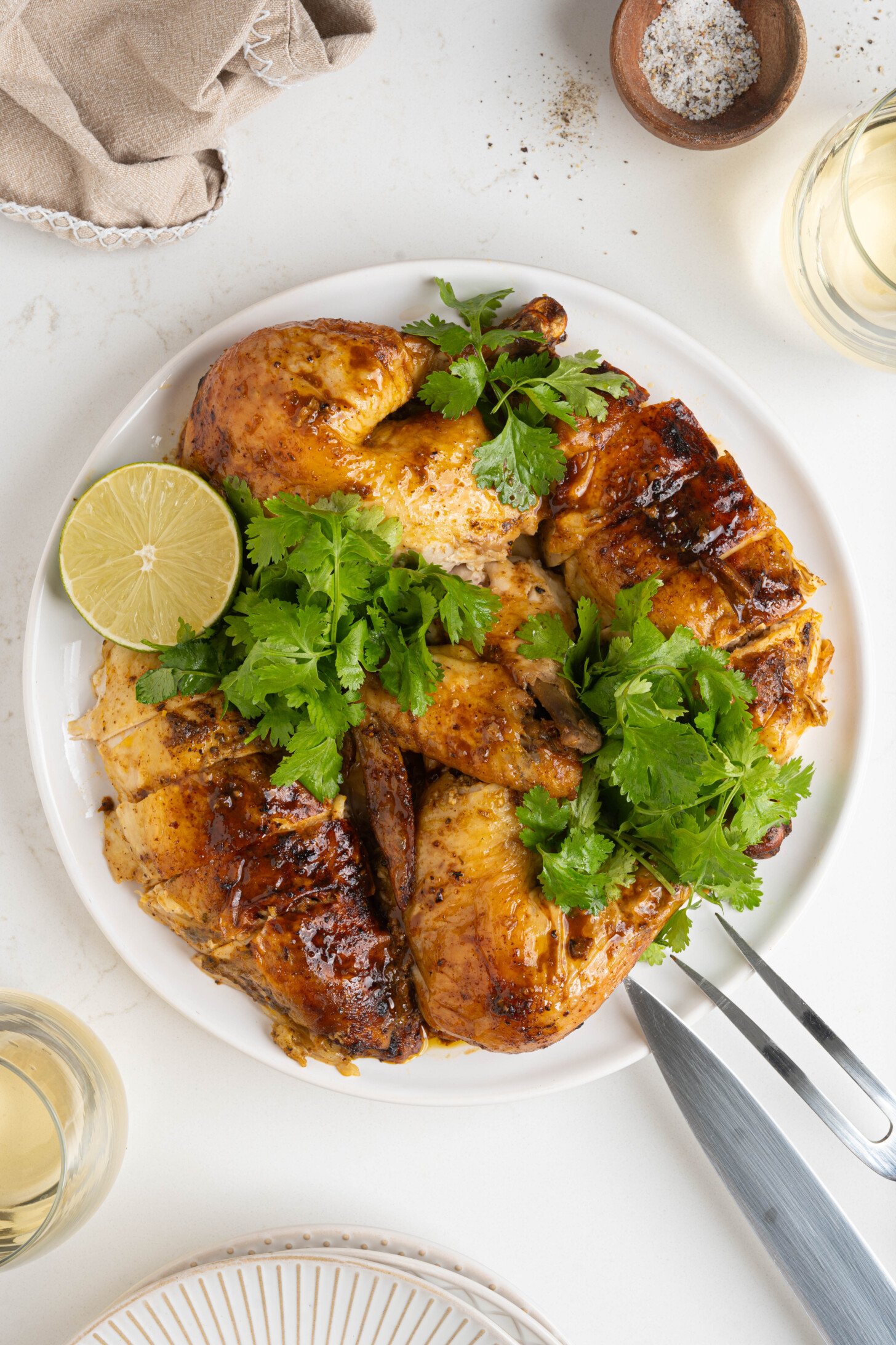 A chopped rooster in a plate.