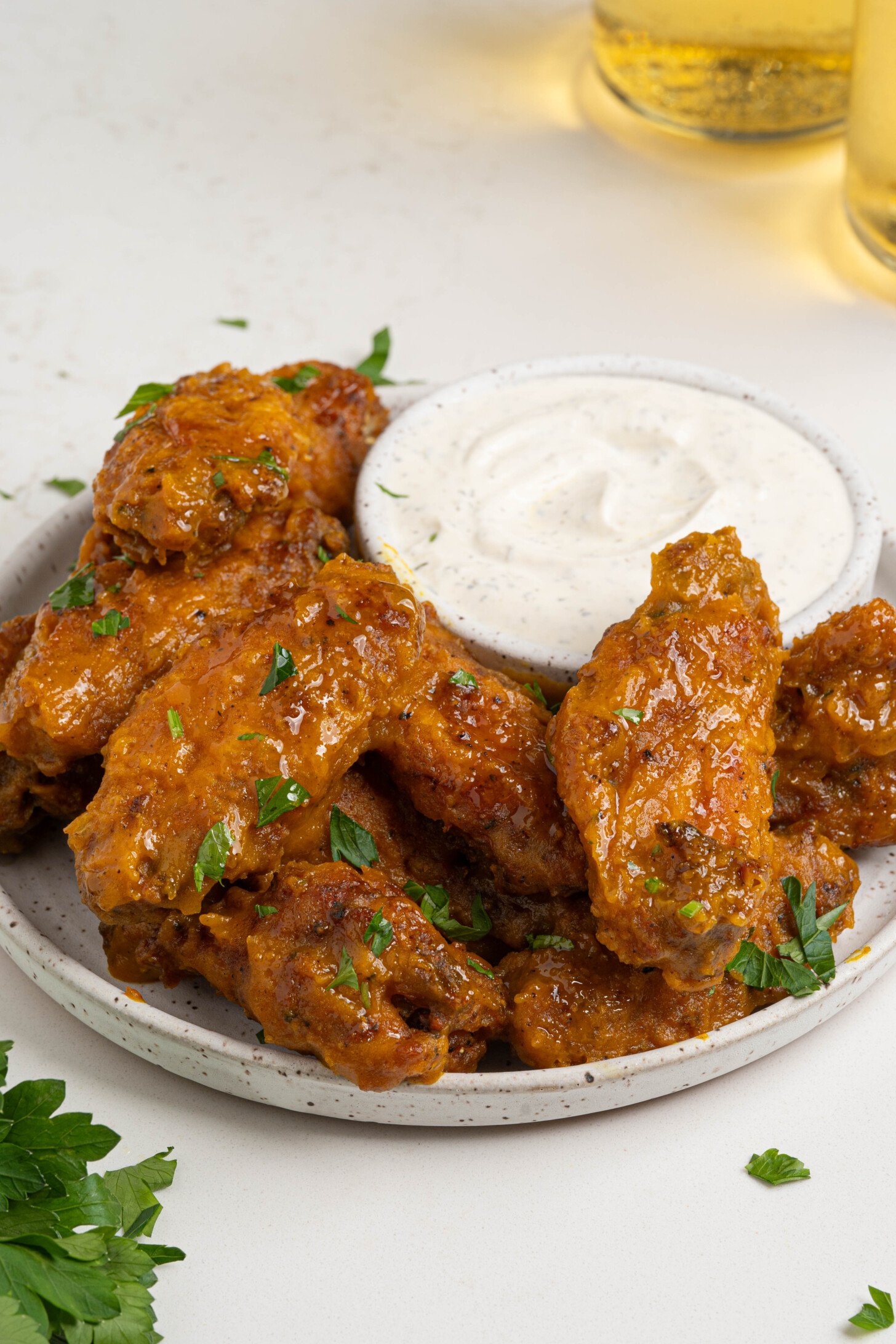 A plate of mango hobby wings.
