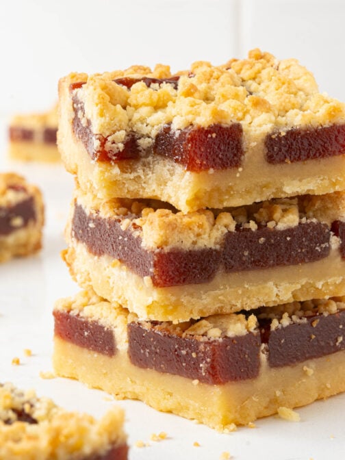 Guava bars on a counter.