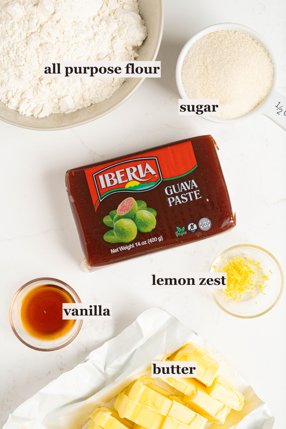 Cales of flour, sugar, guava paste and more.