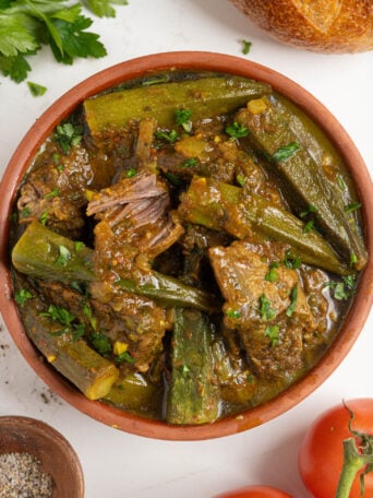 A bowl of Moroccan okra stew.