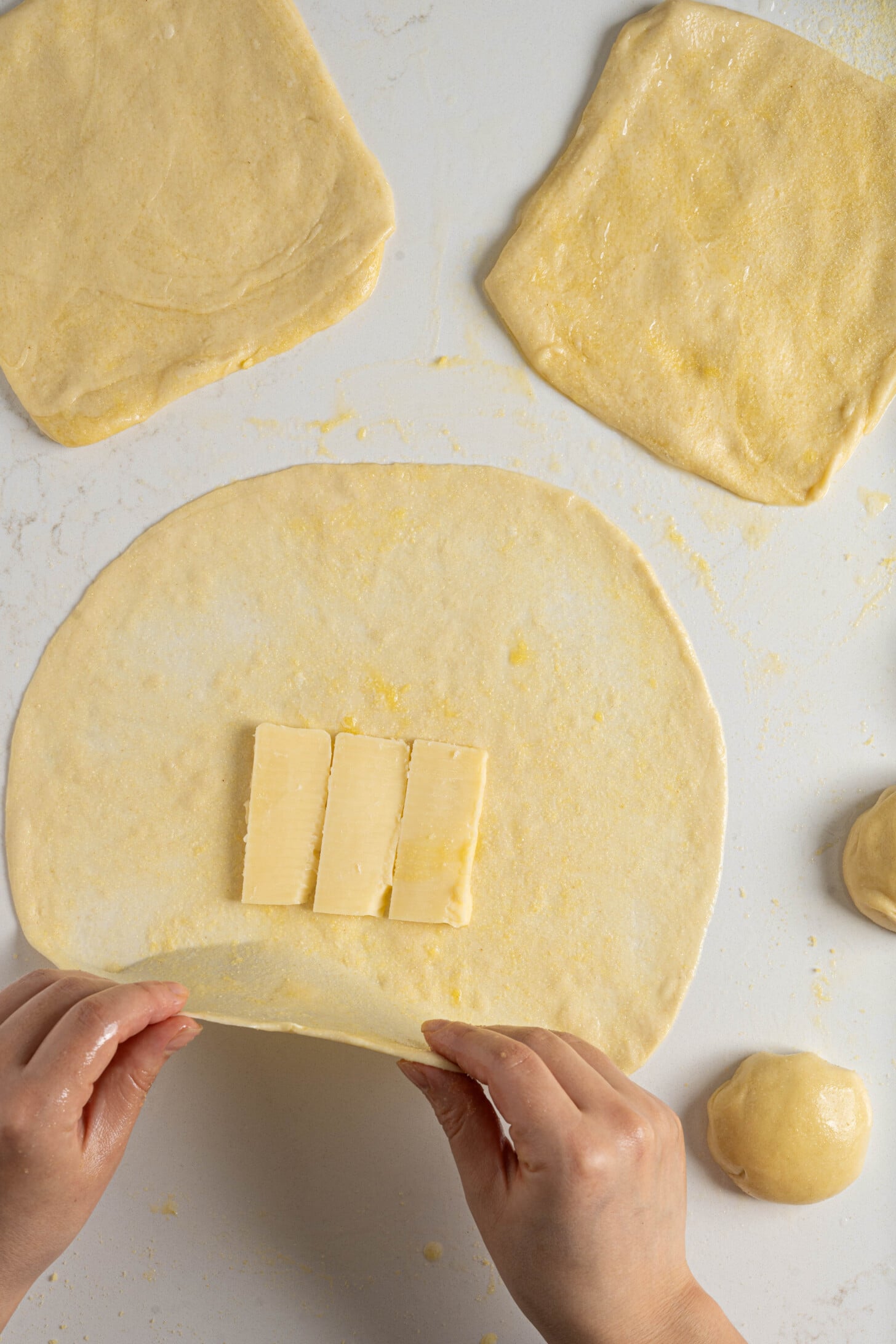 Cheese inside msmen dough.