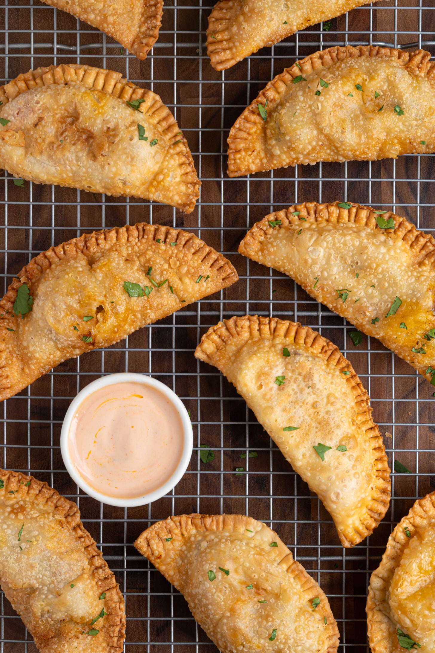 A tray of chicken empanadas.