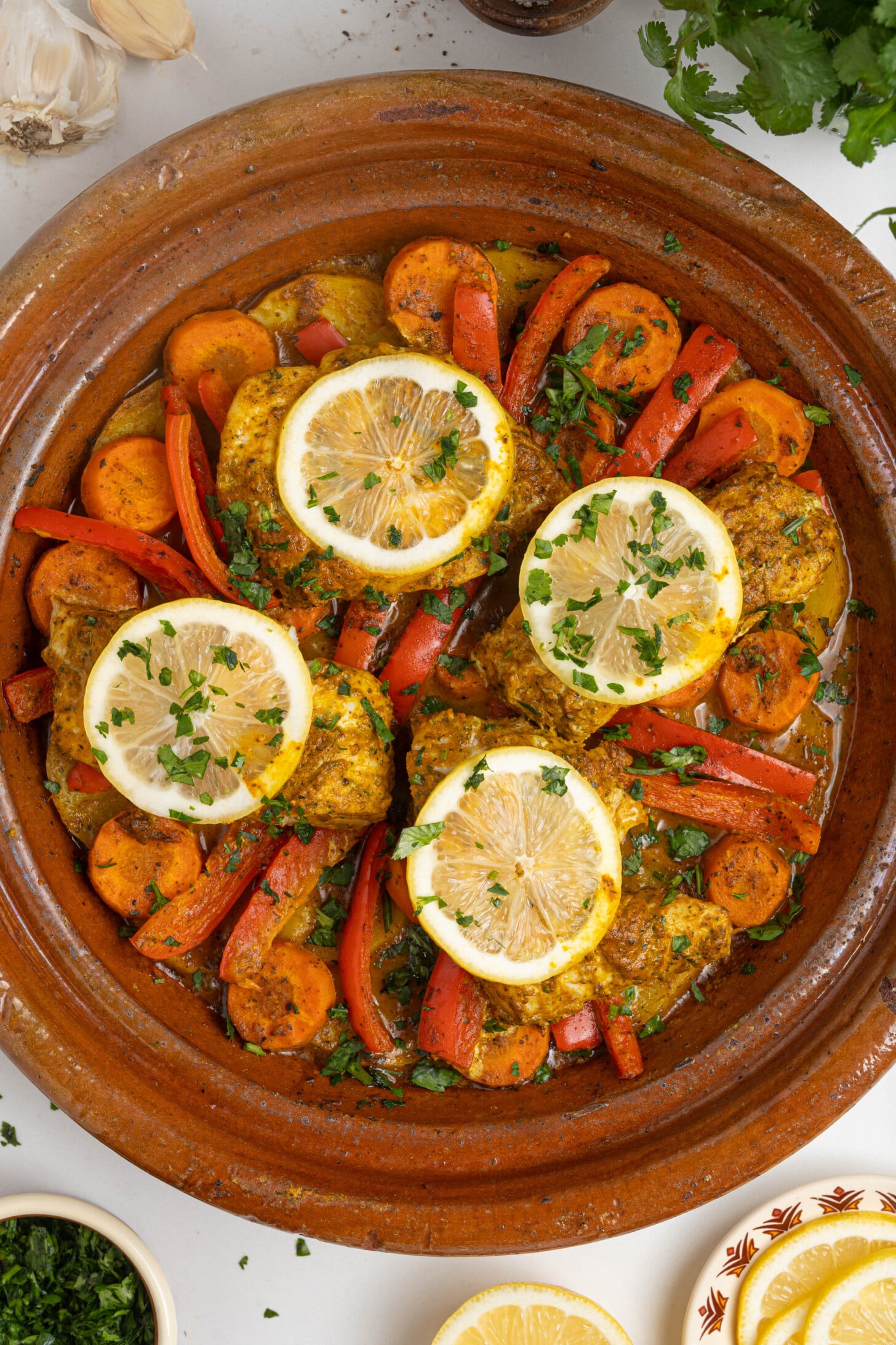 A pot of Moroccan fish stew.