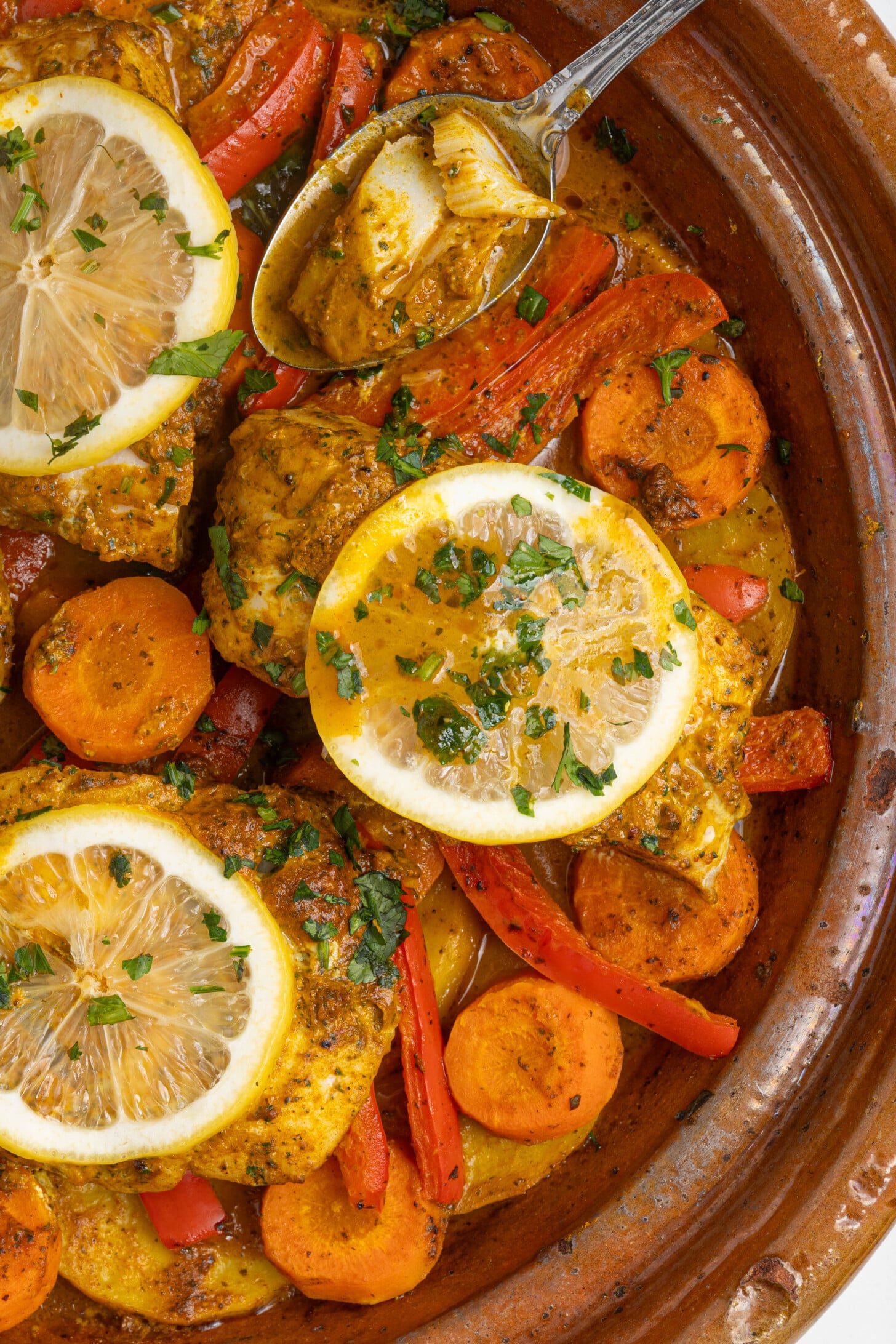 A pot of Moroccan fish stew.