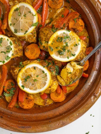 A pot of Moroccan fish stew.