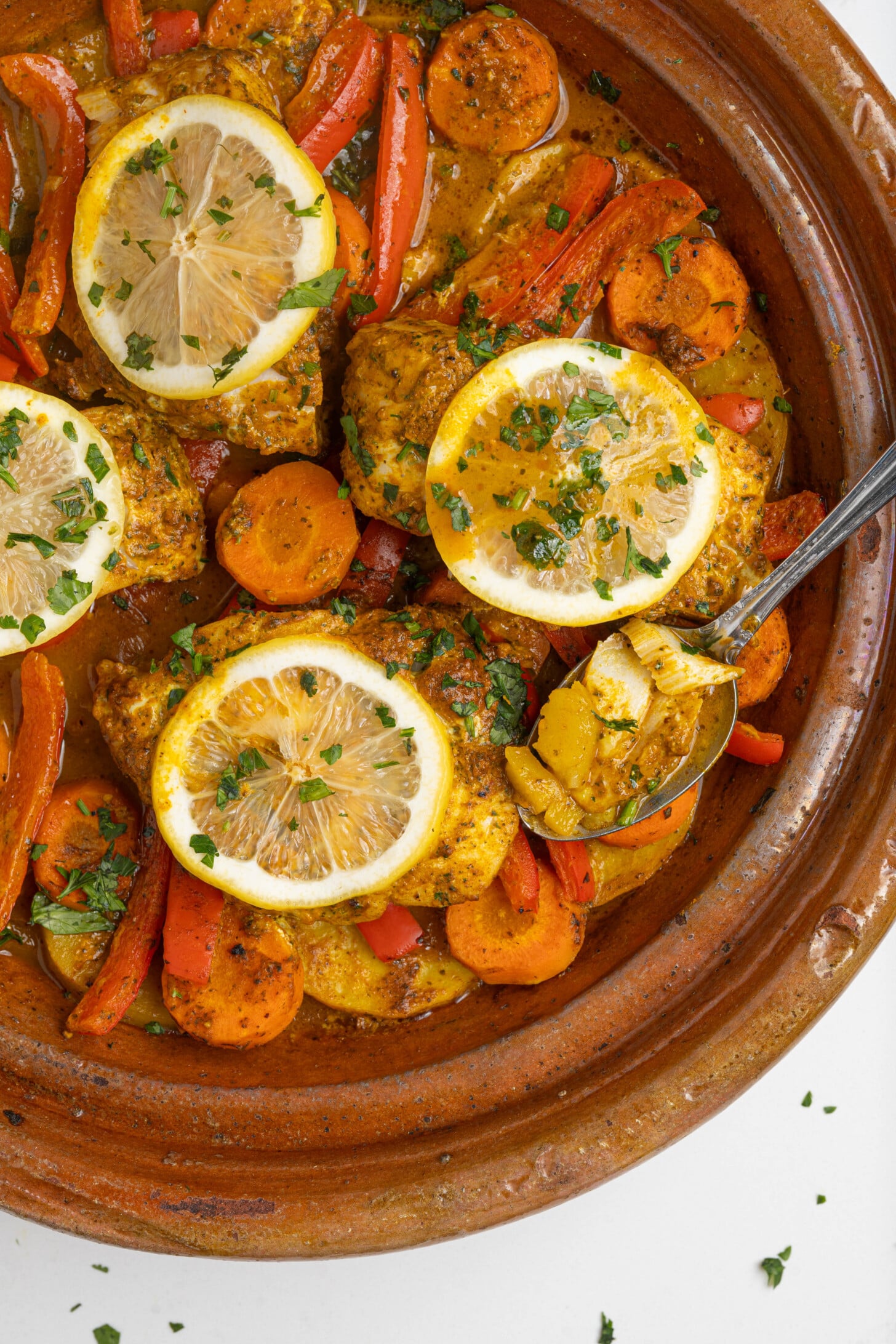 A pot of Moroccan fish stew.
