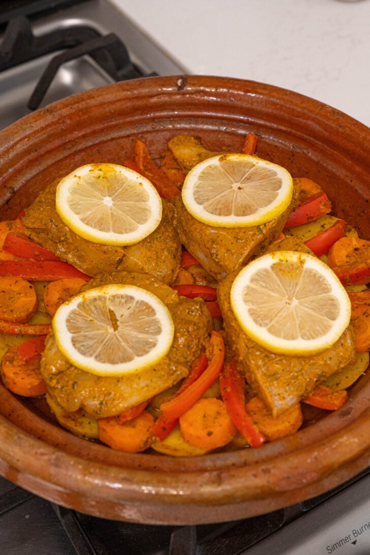 A pot of Moroccan fish stew.