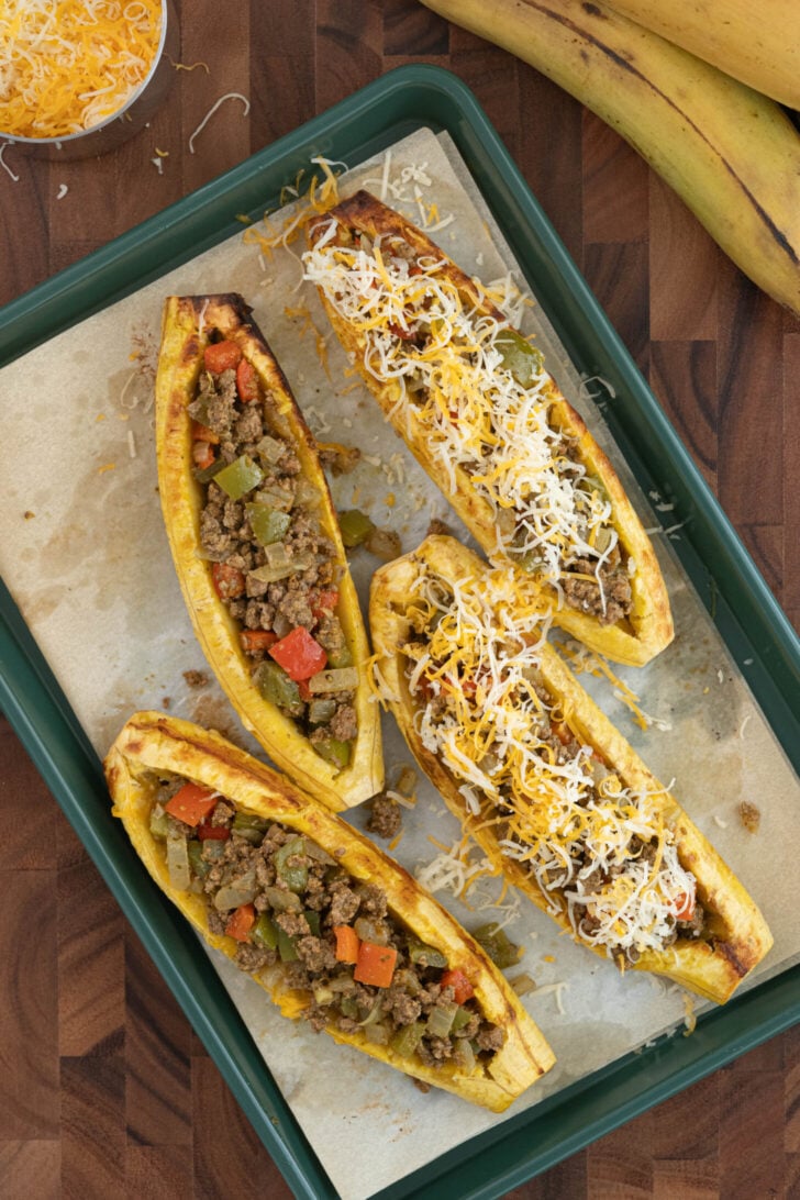 Canoas on a baking sheet.