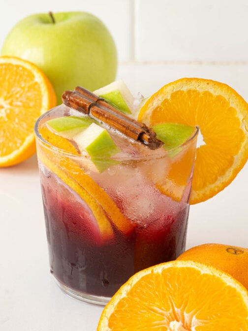 A glass of red sangria.