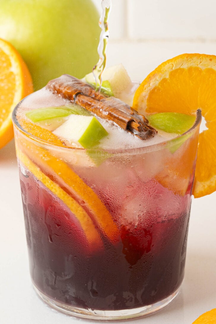 A glass of red sangria.