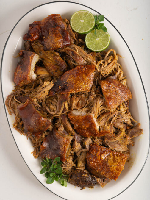 A plate of Puerto Rican pernil.