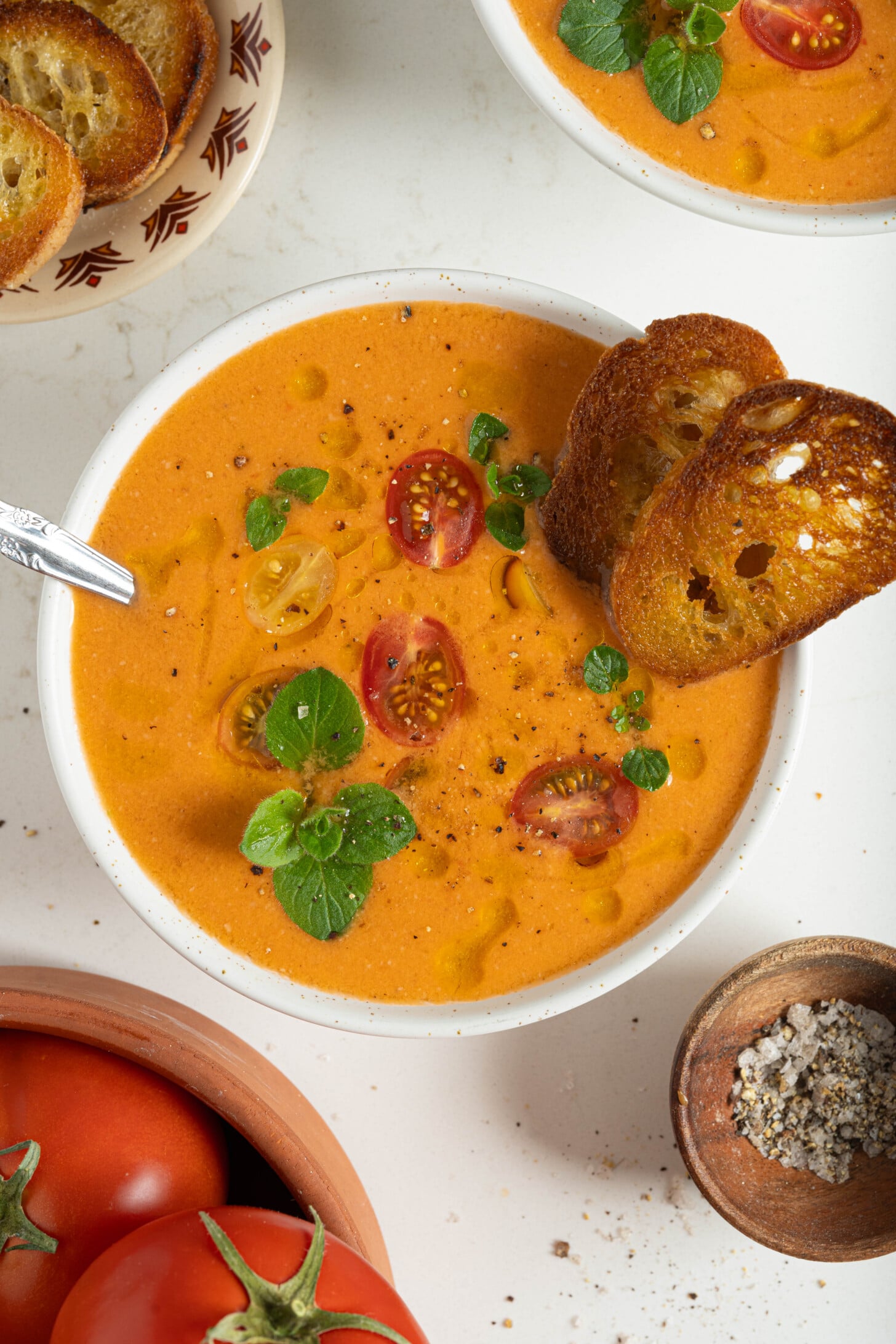 A bowl of tomato gazpacho.