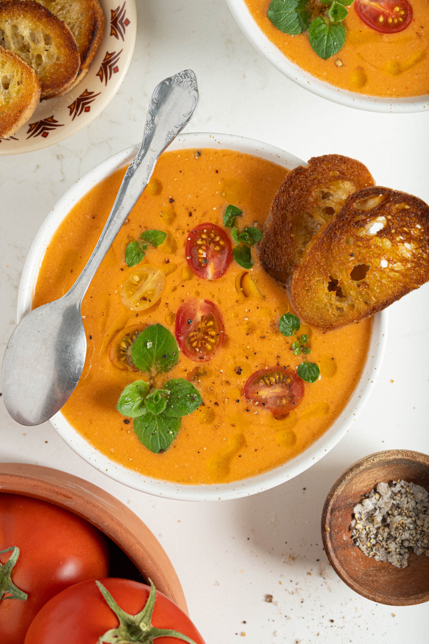 A bowl of tomato gazpacho.