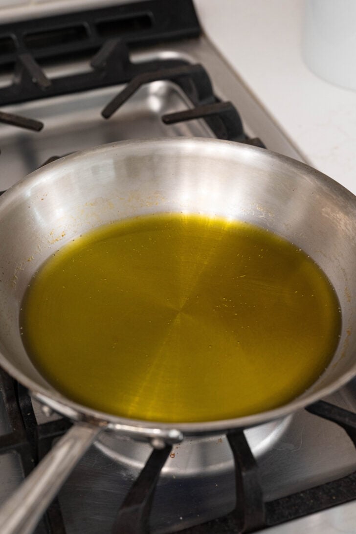 Oil in a frying pan.