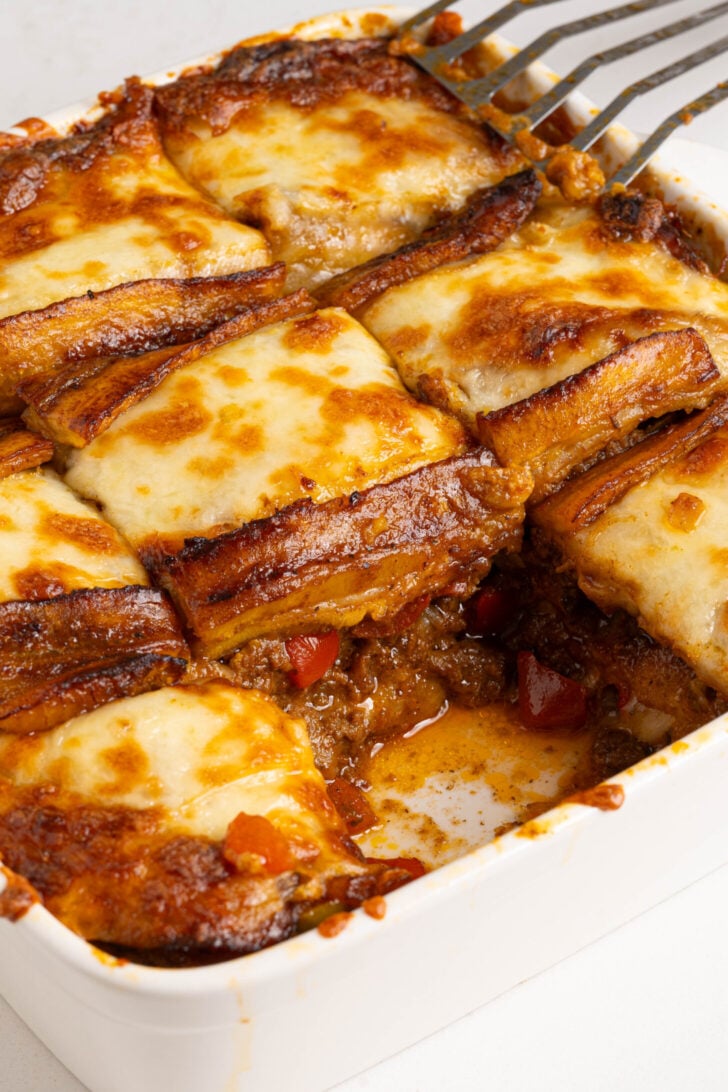 Pastelon with a slice removed.