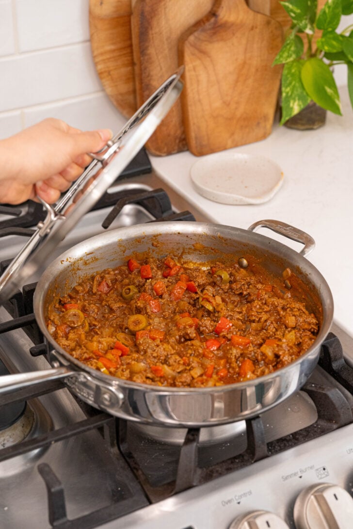 A pot of Puerto Rican picadillo.