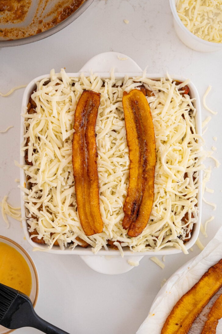 Pastelon ready to be baked.