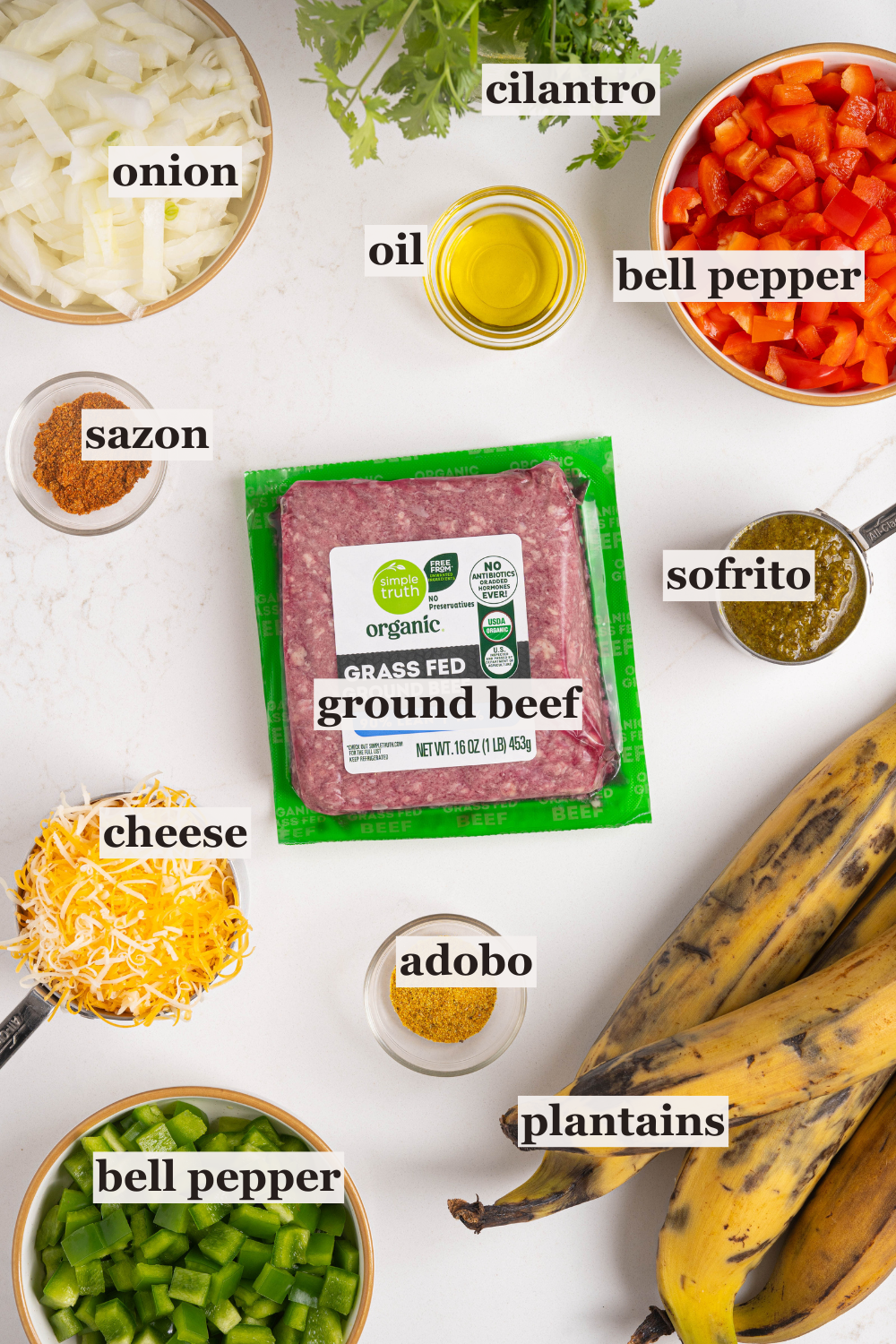 Ground beef, plantains, cheese and more.