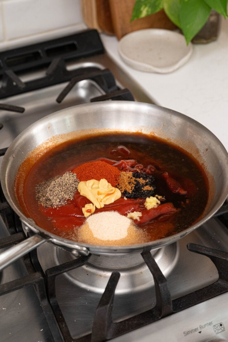 Guava bbq sauce ingredients in a pan.
