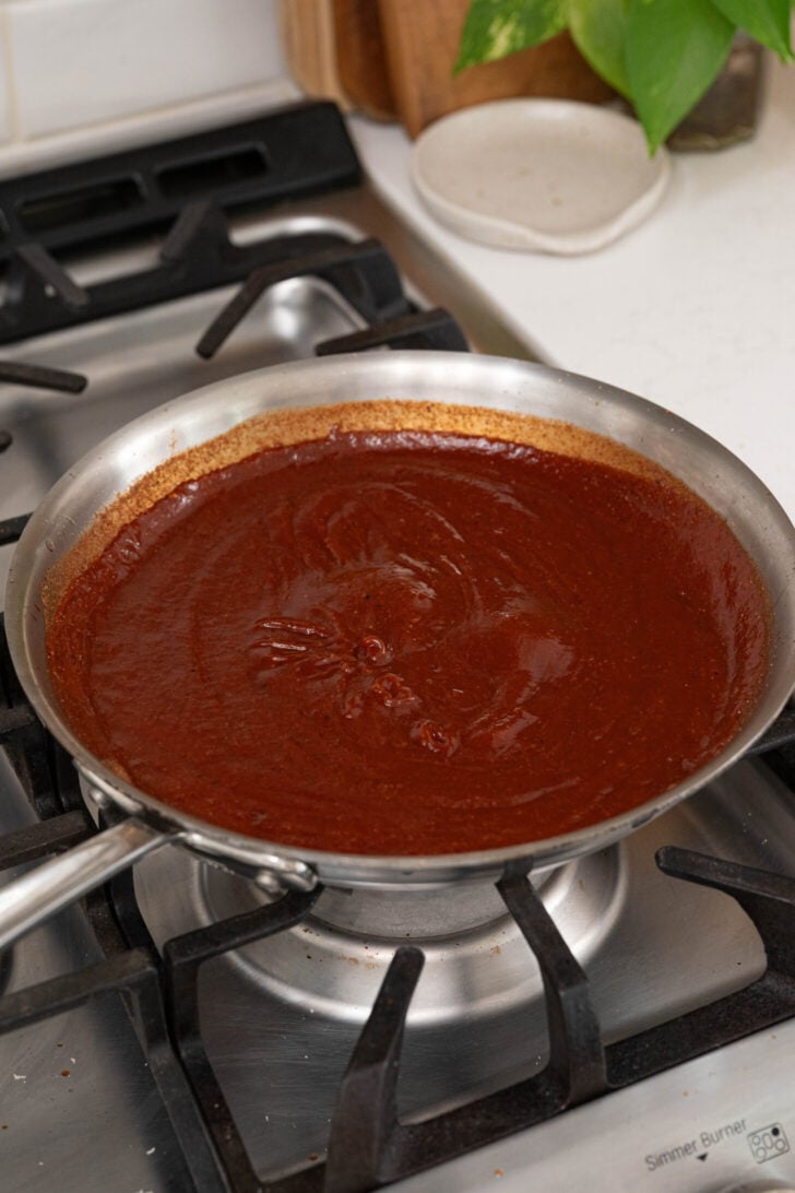 Guava bbq sauce in a pan.