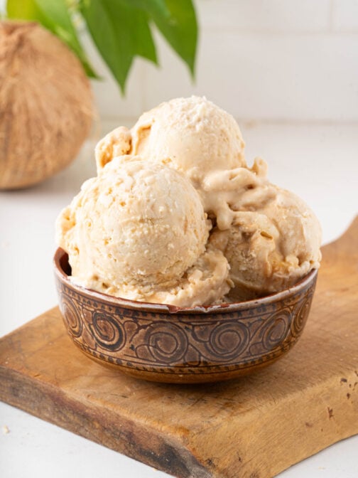A bowl of coquito ice cream.