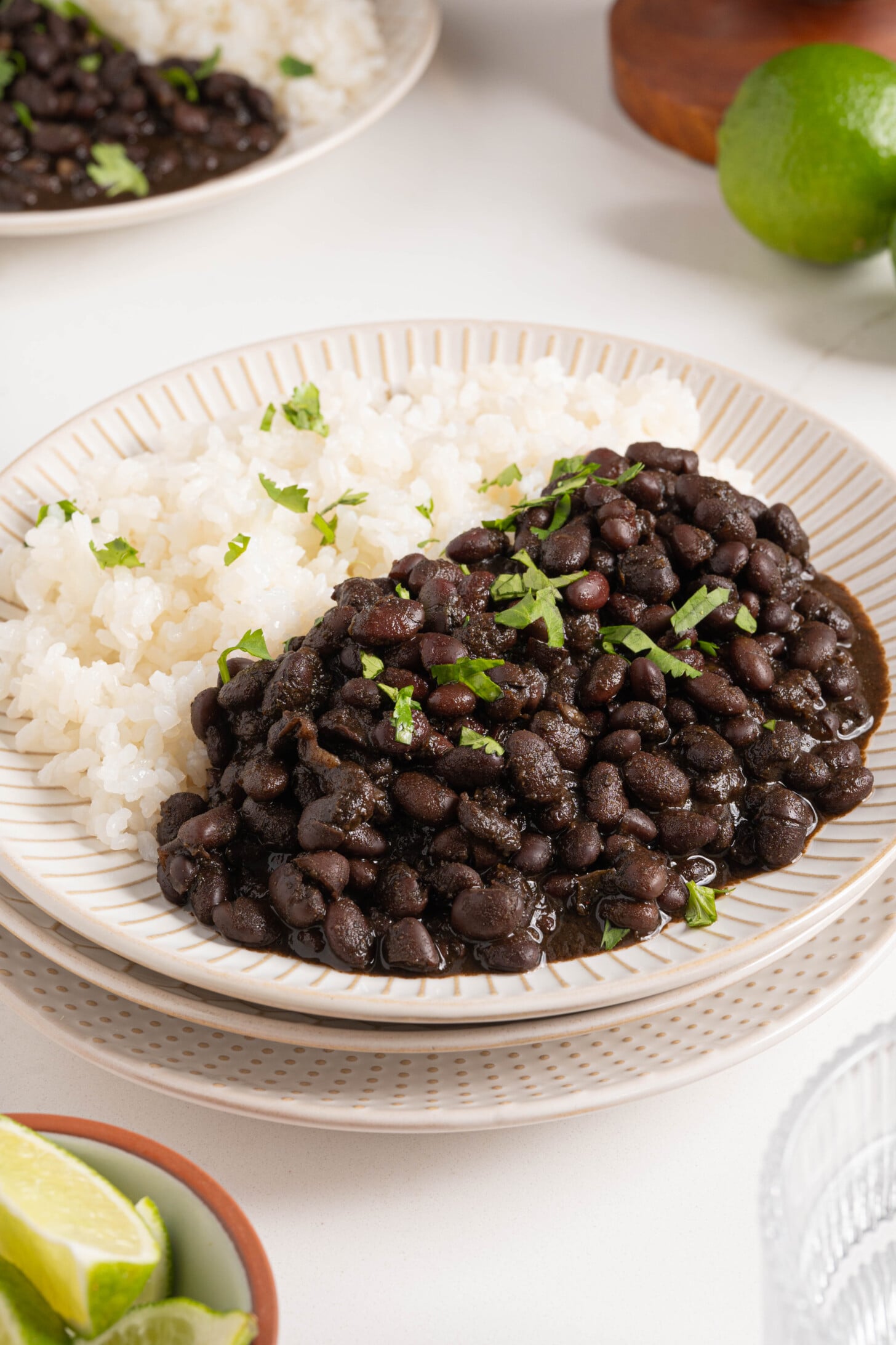 A plate of habichuelas negras with rice.