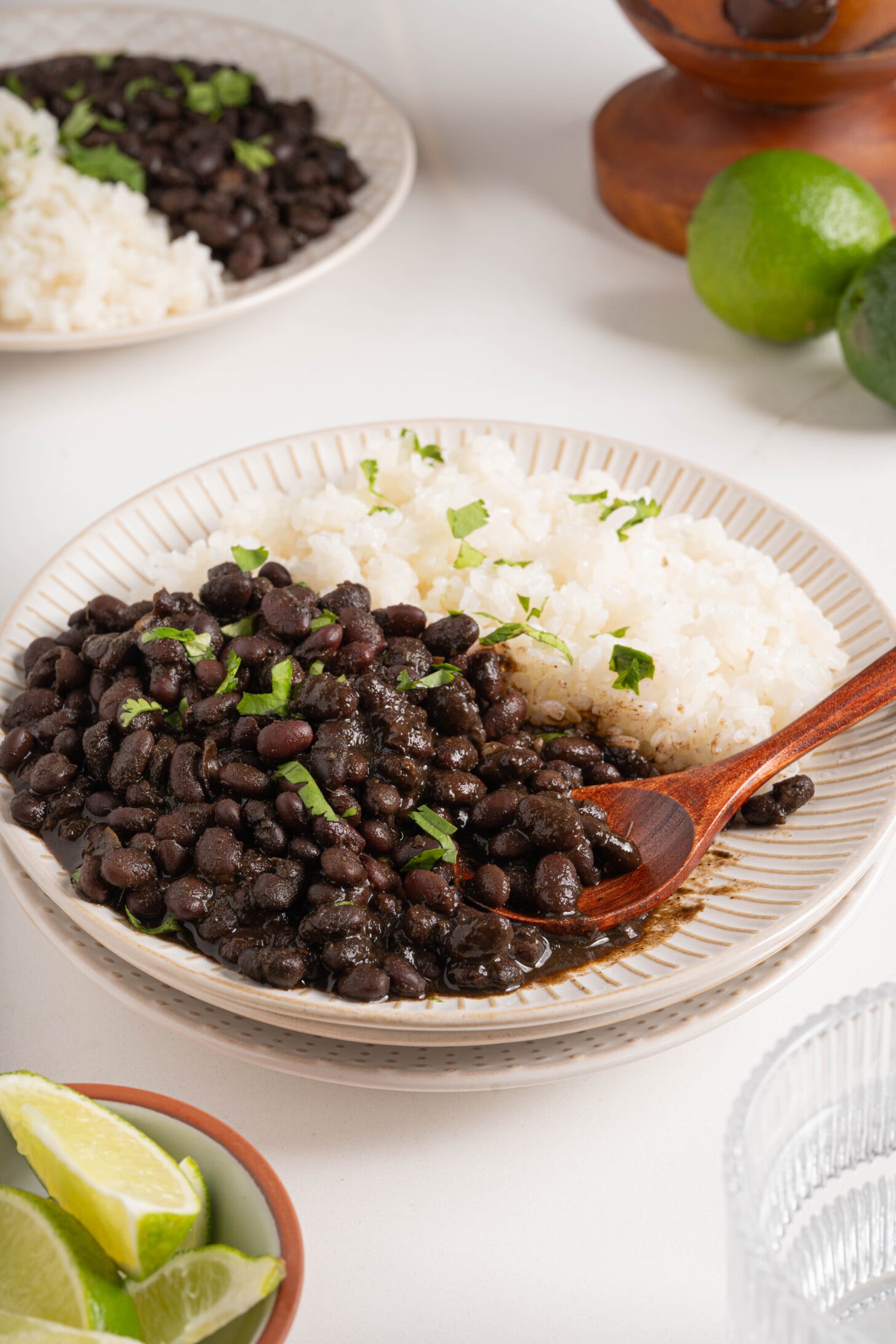 A plate of habichuelas negras with rice.