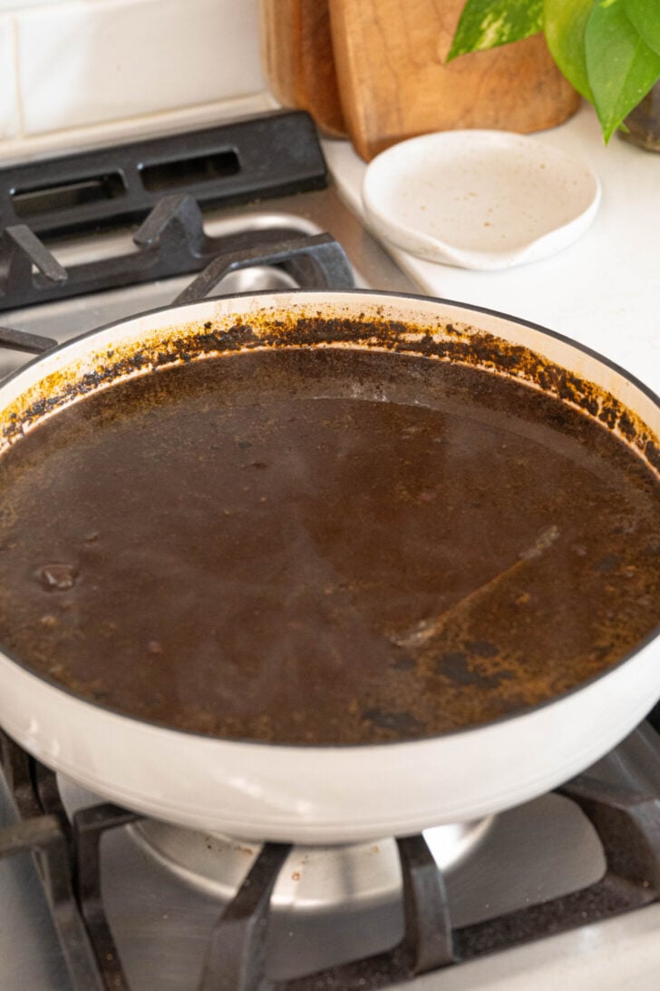 A pot of black beans stewing.