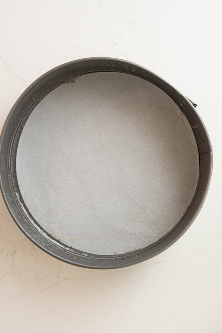 A greased spring form pan.