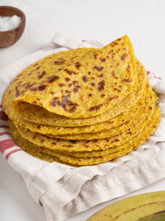A plate of plantain tortillas.