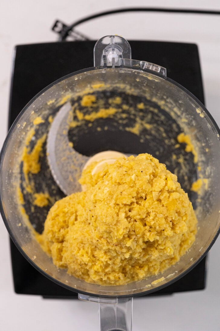 Plantain dough in a food processor.